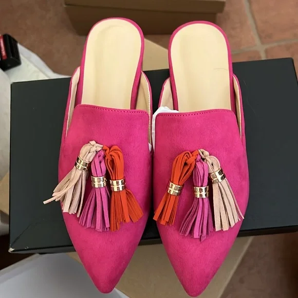 Elegant Slip On Casual Comfort Mules Slippers Pompom Loafers Tassel Mules - Picture 1 of 9